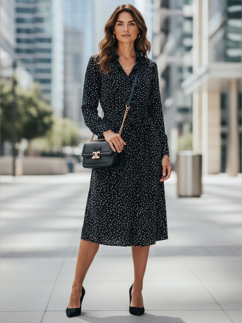 L’Agence x Barneys New York Silk Shirt Dress S Black Polka Dot Belted